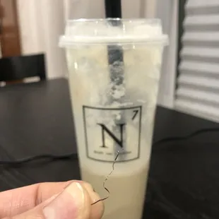 House milk tea with a wire scrub remnant
