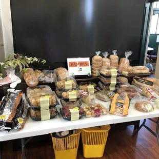a variety of breads on a table