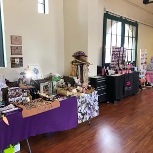 tables with various items on them