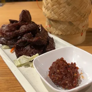 Beef jerky and sticky rice