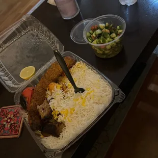 Combo kebab and cucumber salad