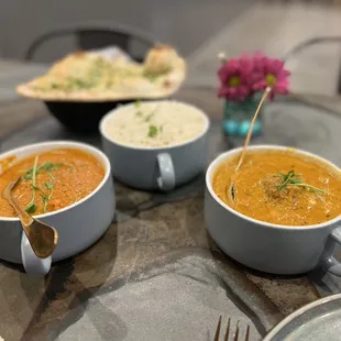 Chicken Tiki Masala, Malai Kofta and Chili Garlic Naan