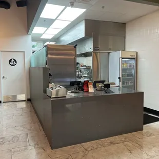 View of front counter and restroom
