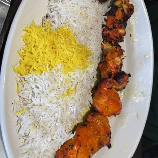 Boneless Chicken Kabob, includes both dark and white meat. SO tender, juicy and flavorful. Love the color too