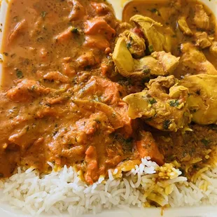 chicken curry and rice in a styrofoam container