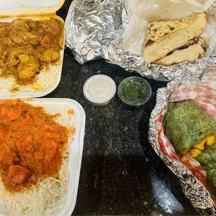 Chicken Curry, Chicken Tikka Masala, Paneer Wrap, Garlic Naan