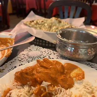 Butter Chicken, Garlic Naan.