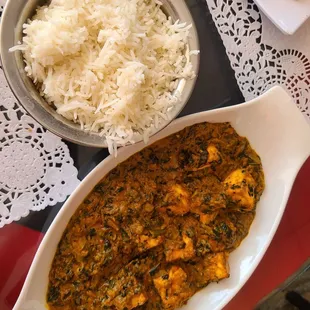 Palak Paneer, rice