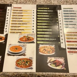 the menu of the restaurant