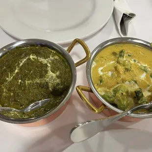 Lamb on the left; veggie curry on the right