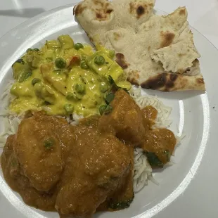 Naan, Madras Mixed Vegetable Curry, Chicken Korma