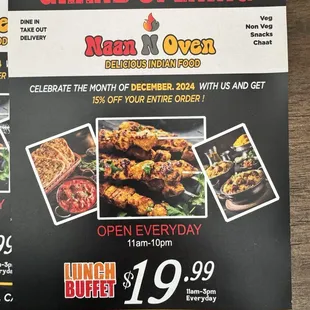 Promo menu for lunch buffet everyday