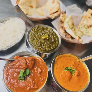 Saag paneer chicken tikka masala lamb vindaloo cheese naan garlic naan