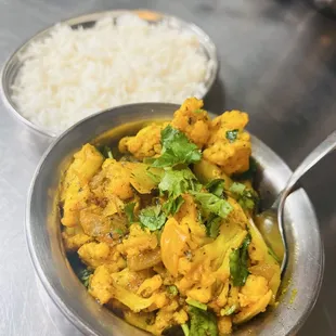 Vegan aloo gobi and rice