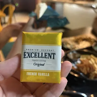 Excellence vanilla ice cream cubes.