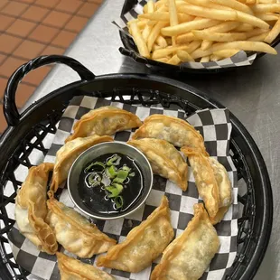 Happy Hour Potstickers and Fries