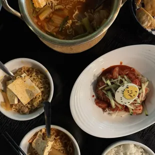 Army stew, chilled kimchi noodles