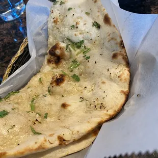 Garlic naan. Piping hot and melts in your mouth!