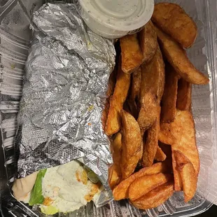 Chicken gyro with fries