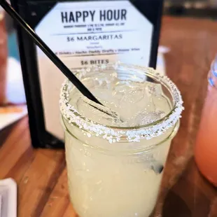House margarita with salt rim.