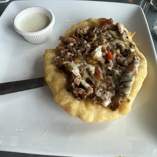 The Cheesesteak Fry bread - very greasy and low quality meat.