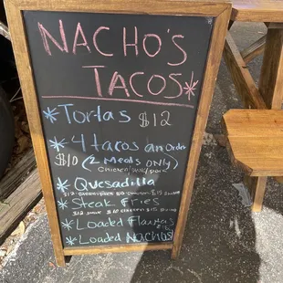 a chalk board with a menu on it
