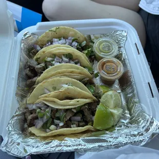 Steak tacos! Green salsa on point