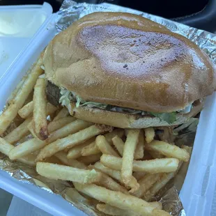 Steak torta and side of fries! Super fresh