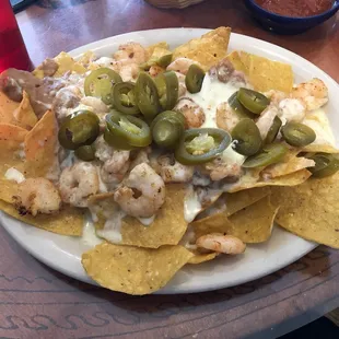 Shrimp nachos (it originally comes with chicken strips, but I asked for none).