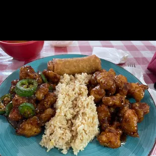 Jalapeño chicken fried rice and general tsos chicken