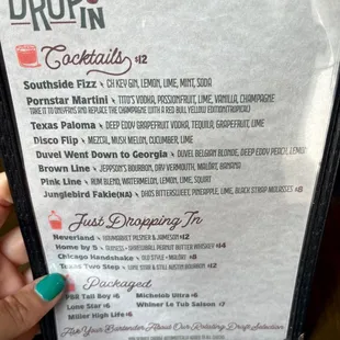 Cocktail menu