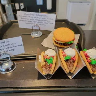 a display of tacos on a counter