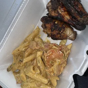 Rasta pasta, jerk chicken wings