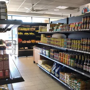 shelves of food and beverages