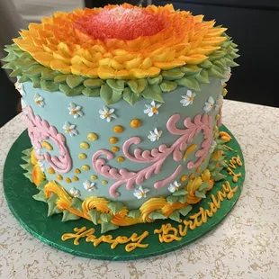 Spectacular cake decoration. My first look at the finished cake at the bakery for my Mom's 75th bday. Ready and on time and perfect!