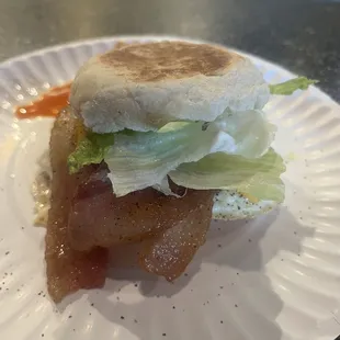 Egg cheese bacon English muffin