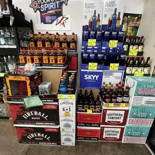 a display of bottles of liquor