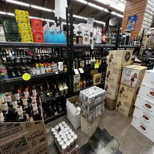 shelves of liquor in a store