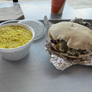Chicken shawarma pita and rice