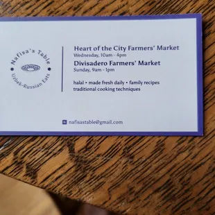 Sunday Diviz Farmers Market.  Wednesday Farmers market near City Hall