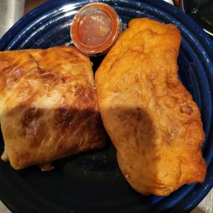 Two chicken things, both different.  One comes with sauce.  Lots of filling.