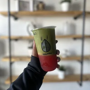 strawberry matcha with coconut milk