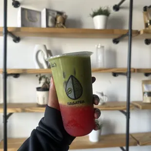strawberry matcha with coconut milk