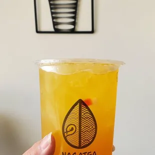 Passionfruit peach oolong with rainbow jellies