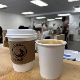 two cups of coffee on a table