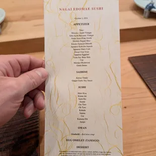 Opening night menu