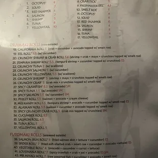 Menu as of 03/2024