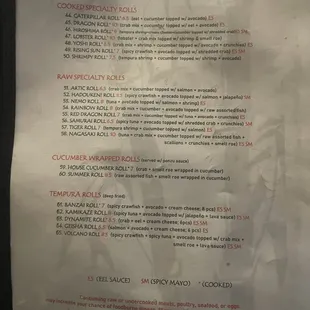 Menu as of 03/2024