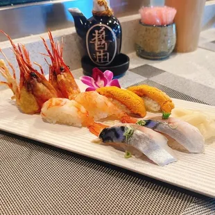 Sweet shrimp(raw), Sea Urchin , Mackerel