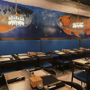 a fish mural on the wall